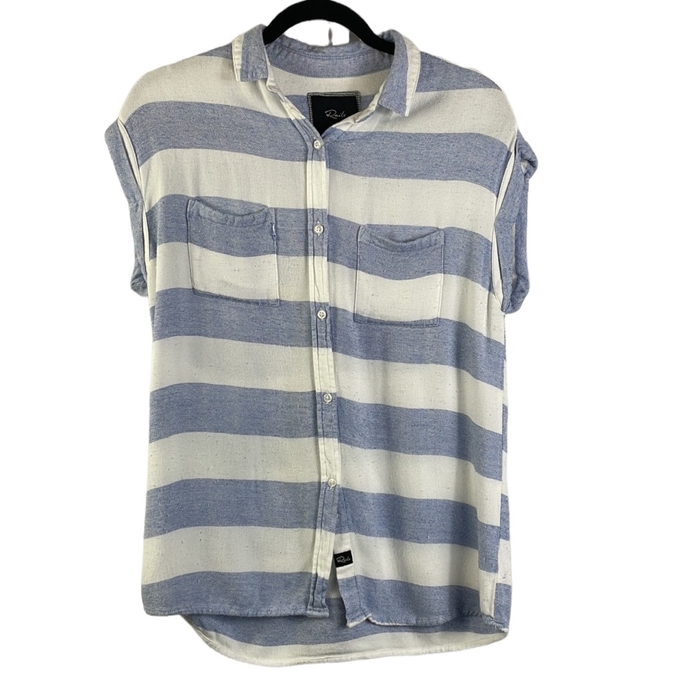 Rails Blue & White Striped Lightweight Flannel Cap Sleeve Button Down Top XS
